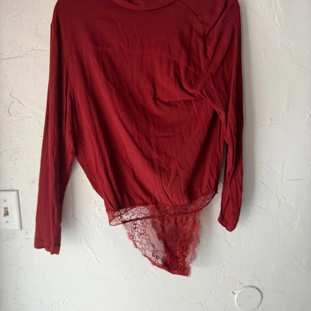 Intimately Free People Red Lace‎ Plunging Neckline Bodysuit XS Festival Boho